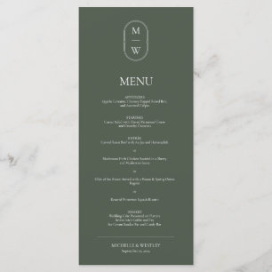Menu Casamento Verde de Monograma Minimalista