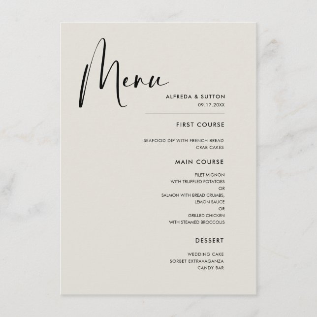 Menu Casamento verde do Elegante e moderno Light Sage (Frente)