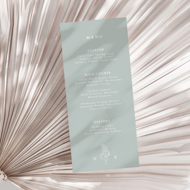 Menu Casamento Verde do Sage com o Monograma Elegante (Criador carregado)