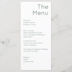 Menu Casamento Verde e Branco Moderno Retro