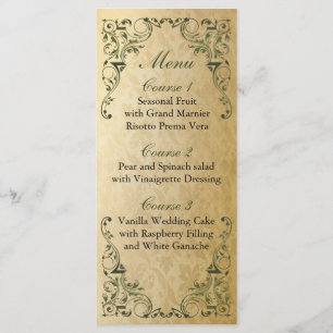 Menu Casamento verde e Dourado decorativo régio rústi