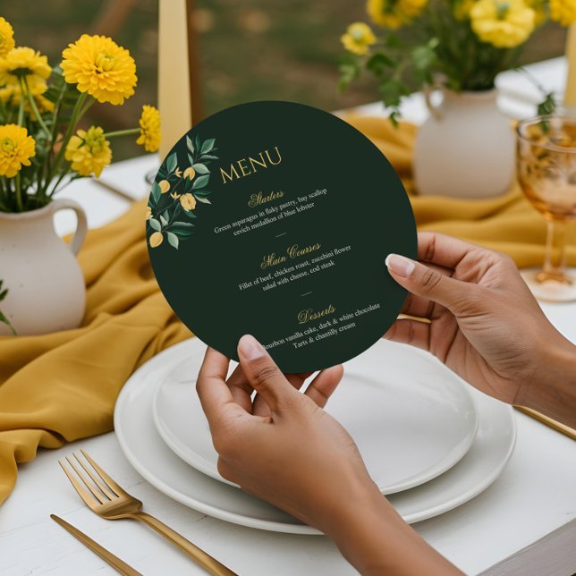 Menu Casamento Verde Elegante de Árvore Floral de Lemon (Lemon Blossom Floral Tree Elegant Green Wedding Menu)