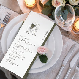 Menu Casamento Verde Elegante em Madeira de Oliveira