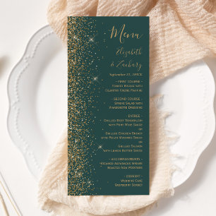 Menu Casamento Verde Escuro Brilho Dourado Moderno