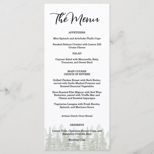 Menu Casamento Verde Floresta Rústica  (Frente)