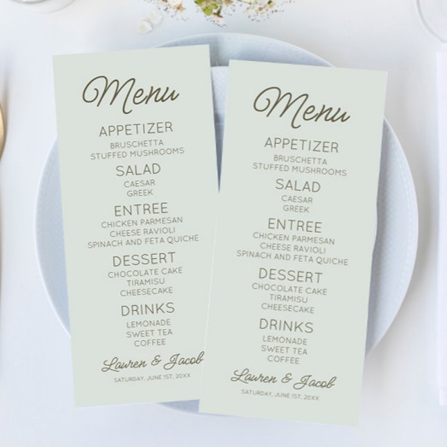 Menu Casamento Verde Minimalista Moderno (Criador carregado)