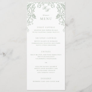 Menu Casamento Verde Romântico Chinoiserie Antique Sage