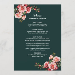 Menu Casamento verde-rosa-escuro e rosa vermelha