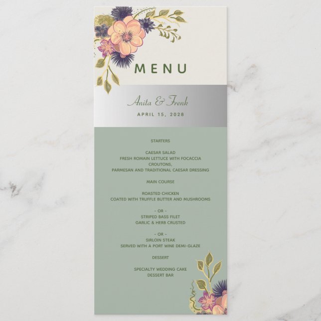 Menu Casamento Verde Sage (Frente)