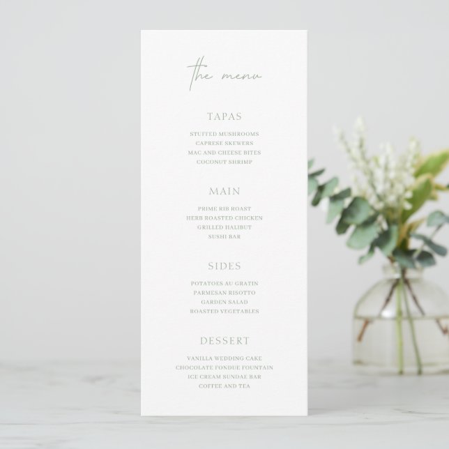 Menu Casamento Verde Sage Atemporal Elegante (Em pé/Frente)