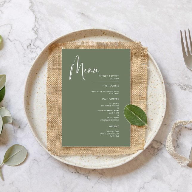 Menu Casamento verde senador elegante e moderno (Criador carregado)