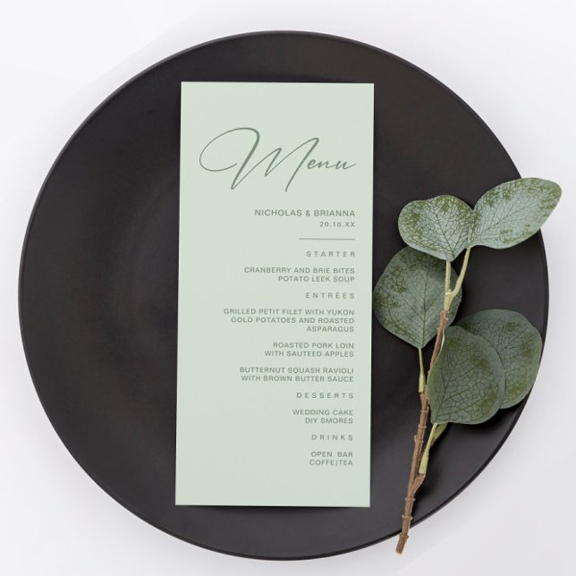 Menu Casamento Verde Simples Moderno (Criador carregado)