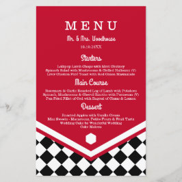 Menu Casamento Vermelho com Padrão Verificado Pret