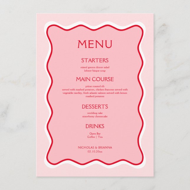 Menu Casamento Vermelho e Rosa com Moldura Retroativa (Frente)