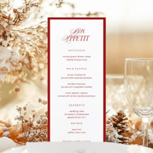 Menu Casamento Vermelho Elegante Clássico Bon Appetit