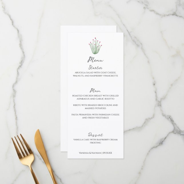 Menu Casamento Vertical Ocotillo Cactus Rosa Elegante (Frente/Verso In Situ)