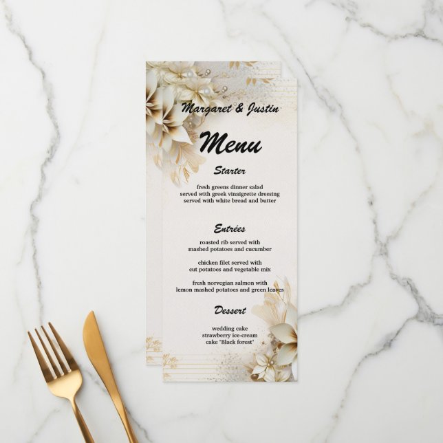 Menu Casamento vintage de inverno de Ivory (Frente/Verso In Situ)