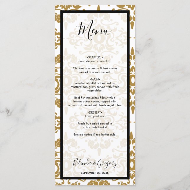 Menu Casamento vintage Dourado Elegante (Frente)