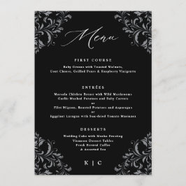 Menu Casamento vintage Elegante preto e branco clássico