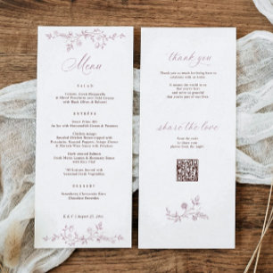 Menu Casamento Vintage Francês Floral Rosa Empoeirado V