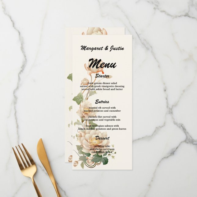 Menu Casamento vintage Lotus Flower (Frente/Verso In Situ)