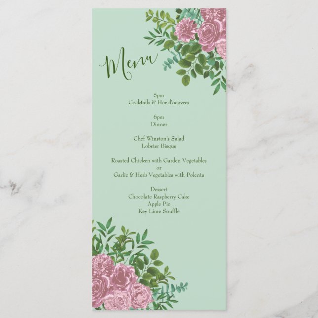 Menu Casamento vintage rosa rosa rosa (Frente)