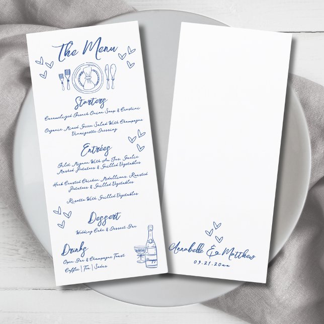 Menu Casamento Whimsical Azul Desenhado À Mão (Hand Draw Blue Whimsical Wedding Menu)