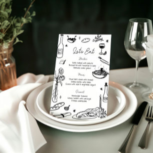 Menu Casamento Whimsical Desenhado à Mão Negra e Branca