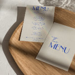 Menu Casamento Whimsical Retro Francês Azul Moderno<br><div class="desc">Um retro fedorento,  moderno e brilhante menu de janto de casamento. Que apresenta o design modelo chic de fundo cremoso vintage e tipografia rosa e menu escrito à mão em azul. Perfeito e compatível com toda a suíte.</div>
