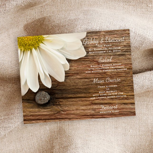 Menu Casamento White Daisy and Barn Wood Ranch (Criador carregado)