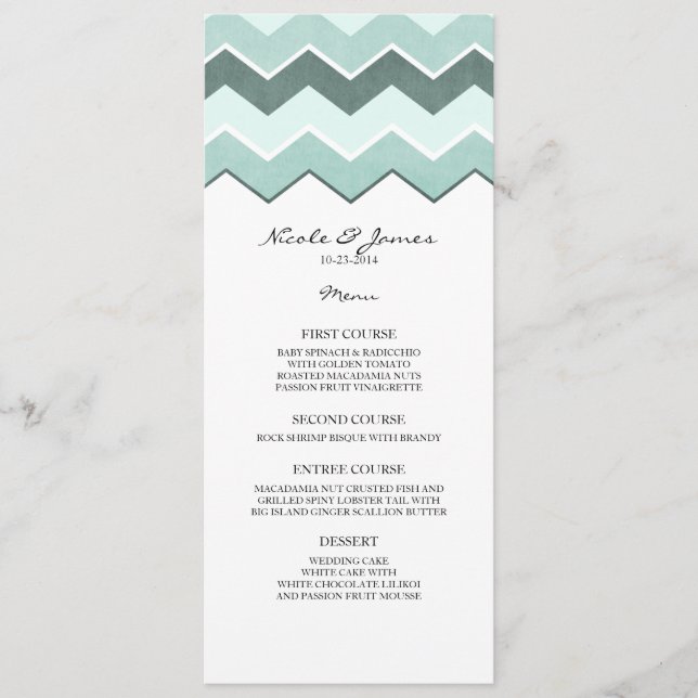 Menu Casamento Zig Zag Azul Teal (Frente)