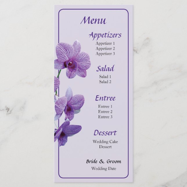 Menu Cascata de Orquídeas Roxas Cardápio (Frente)