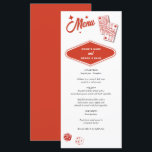 Menu Casino de Destino de Las Vegas Vermelho<br><div class="desc">Uma mão única desenhou o design de casamento do casino de Las Vegas. Um destino moderno em Las Vegas, tema do casamento de Nevada com cartas de jogar, jogos de casino com ilustrações temáticas. Um design de cardápio de Las Vegas vermelho e branco ideal para casamentos temáticos com casinos de...</div>
