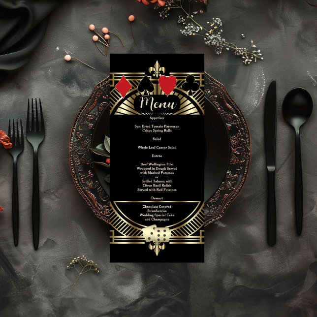 Menu CasinoGold Black Art Deco Roaring 20s Wedding (Criador carregado)