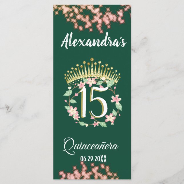 Menu Celebração de Boho Sage Green e Rosa Quinceañera (Frente)