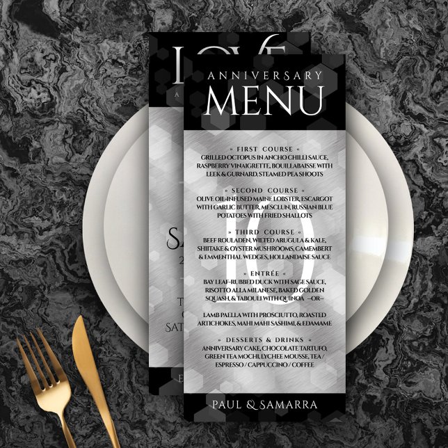 Menu Celebração do Aniversário de Casamento de 10 Tin (Elegant 10th Tin Wedding Anniversary Menu Rack Card Cover Photo.)