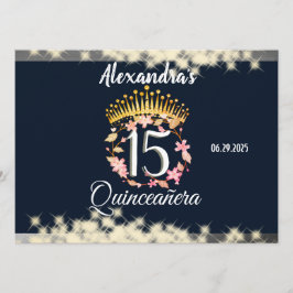 Menu Celebração Elegante de Quinceanera marinho Silver