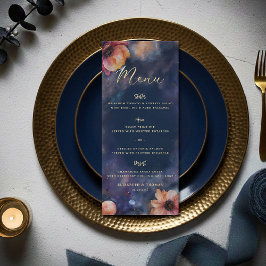 Menu Celestial Floral Galaxy Starry Night Blue Wedding