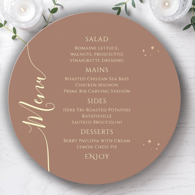 Menu Celestial Mocha Dourada Sun Moon Stars aniversário (Criador carregado)