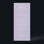 Menu Celine Lilac Elegant Wedding<br><div class="desc">Menus clássicos de casamento, com design simples e eterno, com roteiro elegante e fontes serif tradicionais.</div>