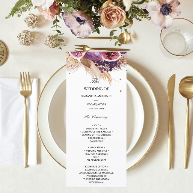Menu Cerimônia de Casamento Elegante com Pampas e Figos (Criador carregado)