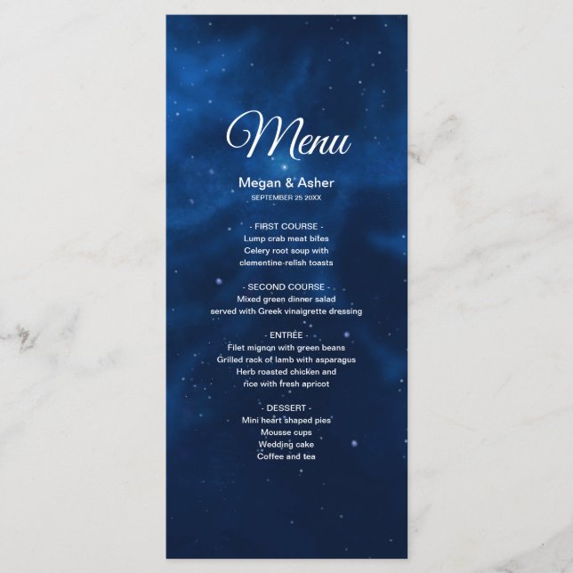Menu Céu Celestial Romântico Azul Galáxia Noite (Frente)