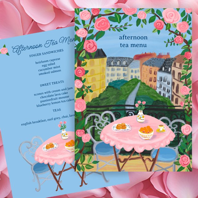 Menu Chá CUSTOM de Paris na Varanda com Arte de Vista (CUSTOM Paris Tea on the Balcony with a View Art Tea Party Menu
)