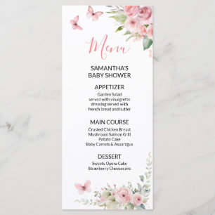 Menu Chá de Bebê de Coelhinho Fofo Menina Floral Rosa
