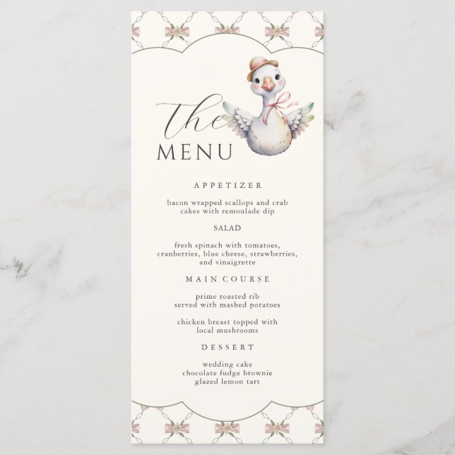 Menu Chá de Bebê do Laço Préppy do Ganso Bobo (Frente)