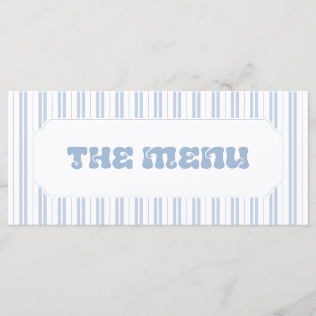 Menu Chá de Bebê Elegante com Listras em Azul Pó (Frente)
