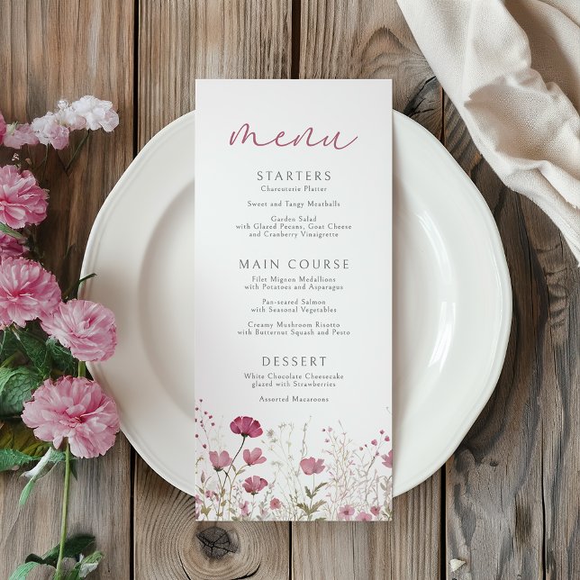 Menu Chá de Bebê Flor de Bebê Rosa Floral de Campo (Criador carregado)