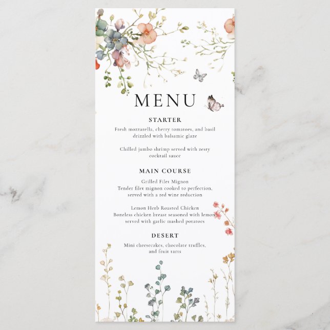 Menu Chá de Bebê Flor Silvestre Baby in Bloom (Frente)