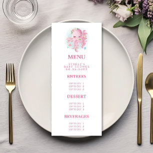 Menu Chá de Bebê Menina com polvo rosa aquarela