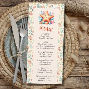 Menu Chá de Bebê Personalizado Estrela-do-Mar Oceano Pa
